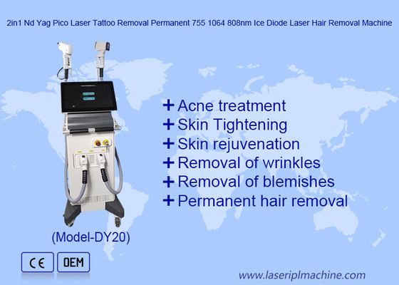 2in1 Nd Yag Pico Laser Tattoo Removal Permanente 755 1064 808nm Ice Diode Laser Hair Removal Machine