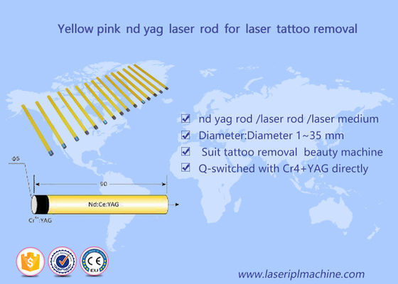 Buon prezzo Cristallo medico 5*85mm di rosa di giallo di Rod della macchina di rimozione del tatuaggio del laser del ND Yag in linea