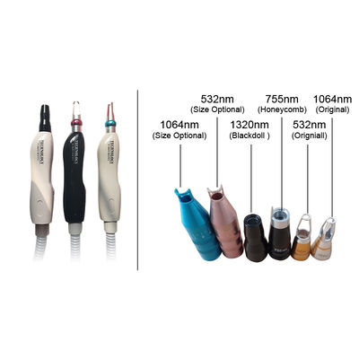 Buon prezzo 1064 532 1320 755nm Ringiovanimento della pelle Q Maniglia laser Nd Yag commutata in linea